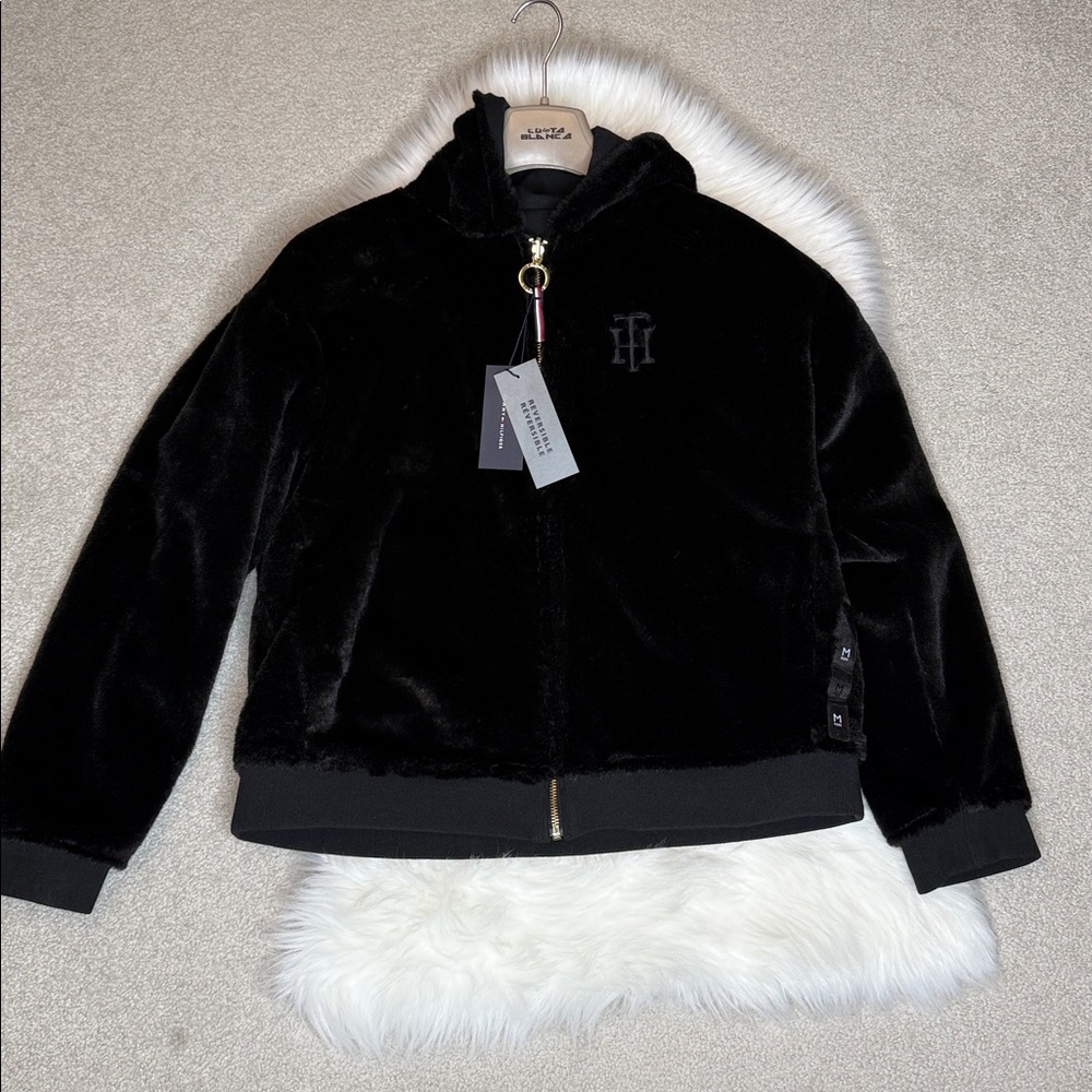 NWT Tommy Hilfiger Faux Fur Reversible Black Jacket - Medium